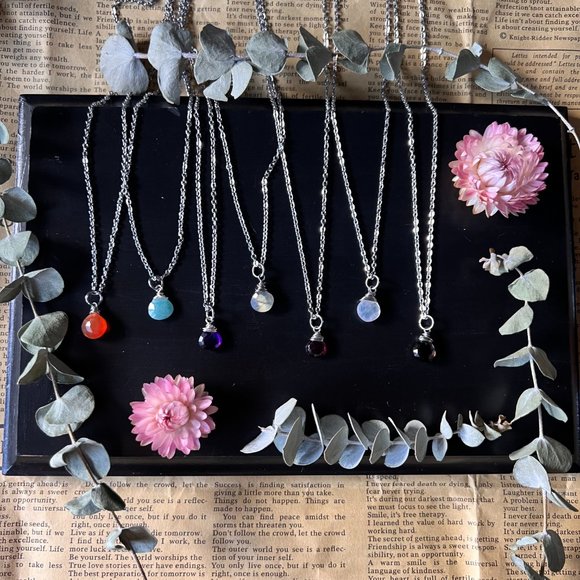 Dainty Teardrop Gemstone Necklace - Picture 7 of 14